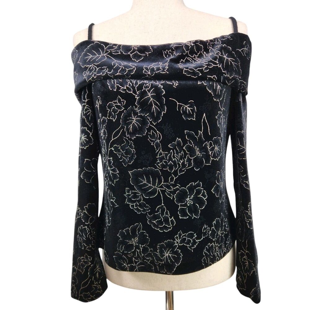 Xscape by Joanna Chen Velvet Top Medium Over Shoulder Metallic Floral Whimsigoth